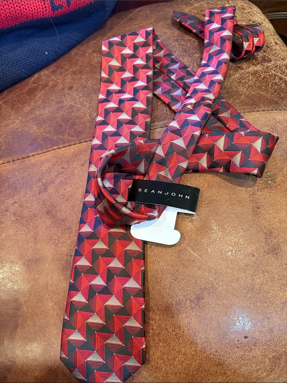Sean John Red Geometric Silk Tie